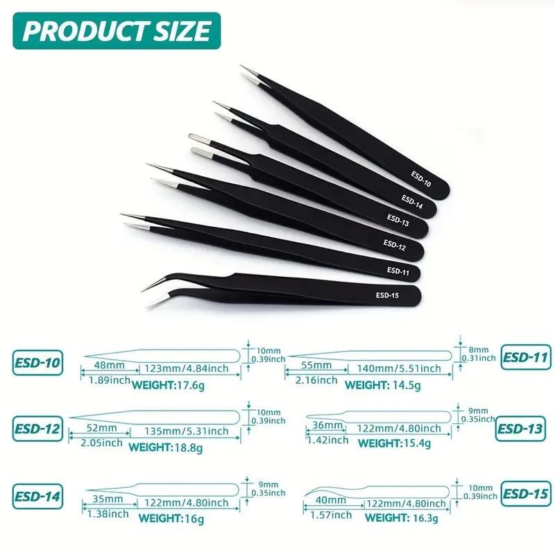 6pcs Precision Long Tweezers S - Electronics Repair Tools reseña y precio