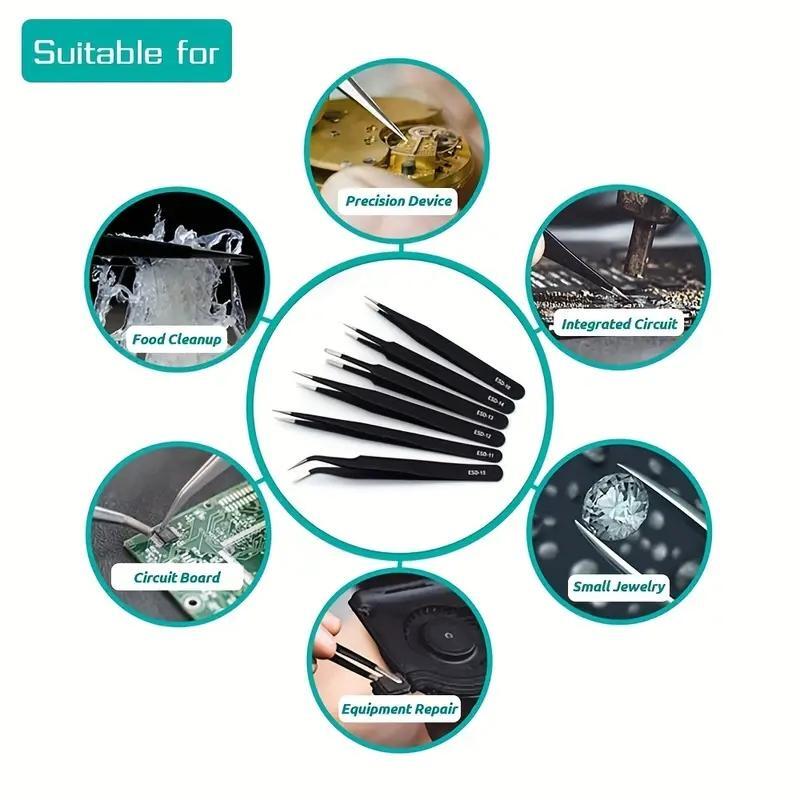 6pcs Precision Long Tweezers S - Electronics Repair Tools reseña y precio