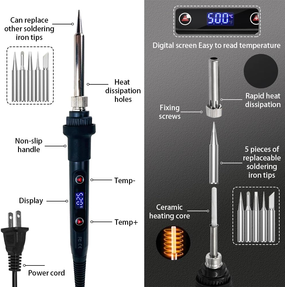 80W Soldering Iron Kit with LC - Electronics Repair Images reseña y precio