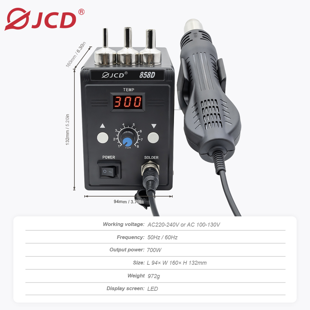 JCD Hot Air Gun 858D 700W BGA  - Hot Air Station 858 reseña y precio
