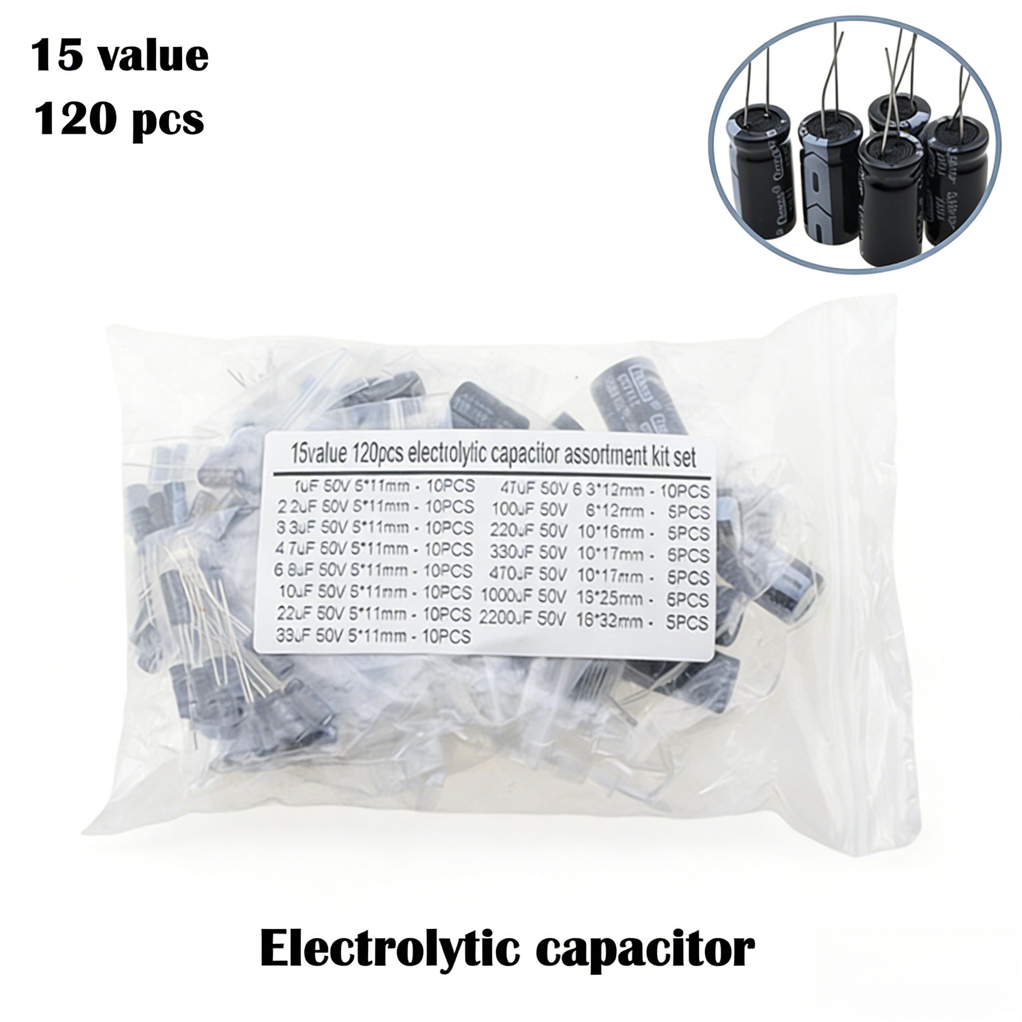 120PCS 15 Values Aluminum Elec - Electronics Repair Hobby reseña y precio